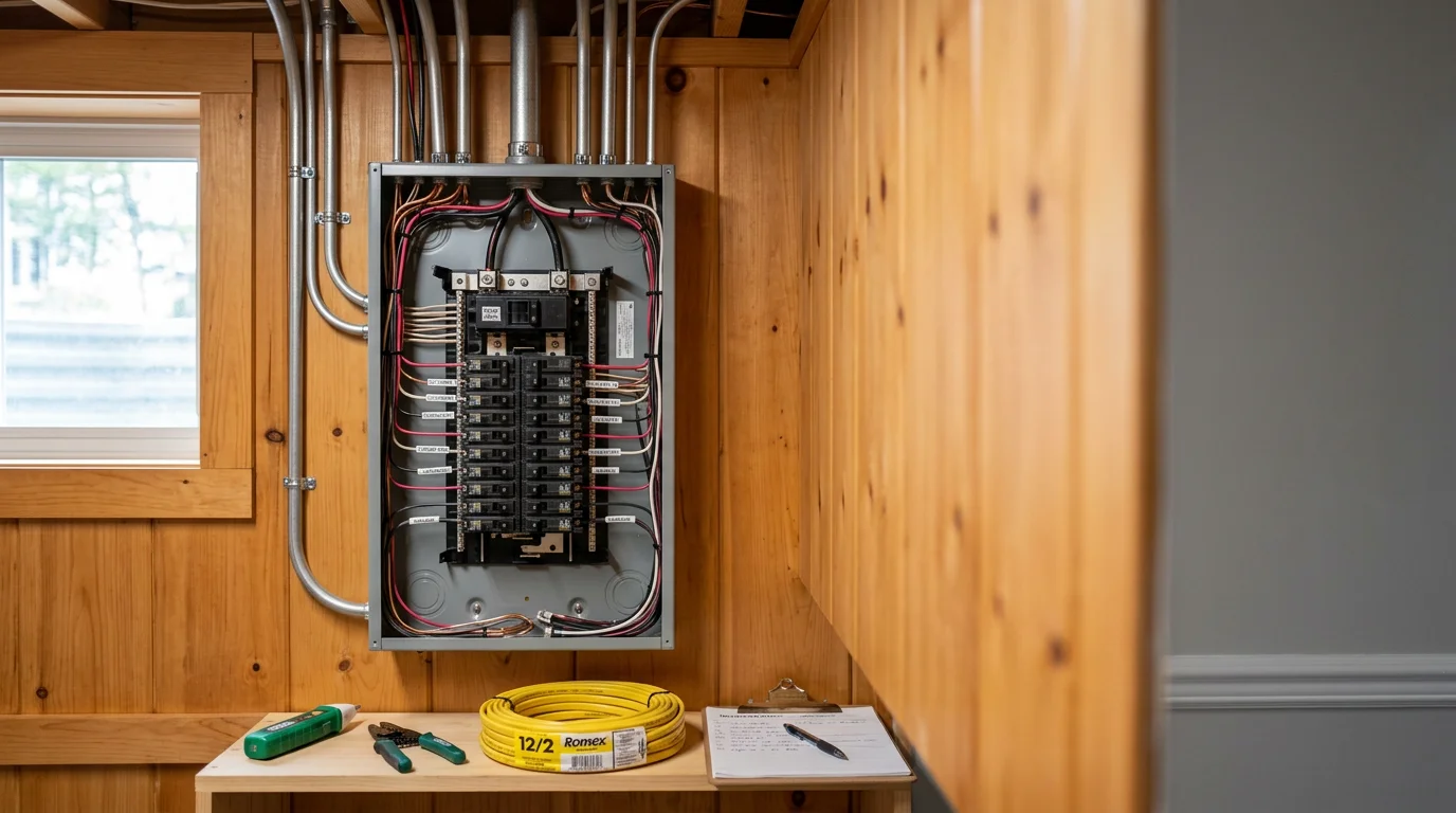 Electrical wiring installation in a residential home under construction